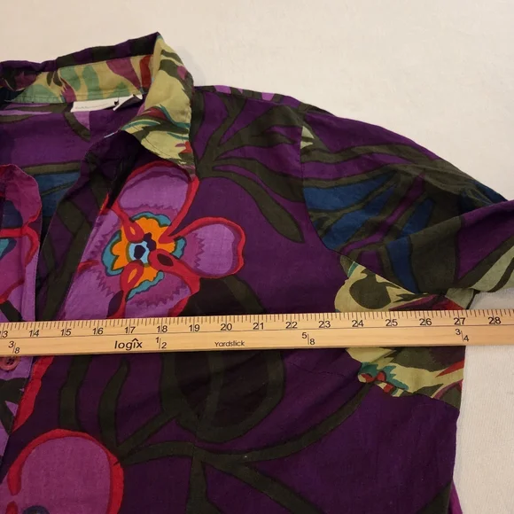 SOFT SURROUNDINGS Sadie Purple Multicolor Floral Print Cotton ¾ Sleeve Tunic 2X - Picture 9 of 11